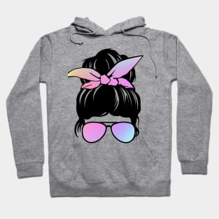 Messy Bun with Gradient Bow and Sunglasses Hoodie